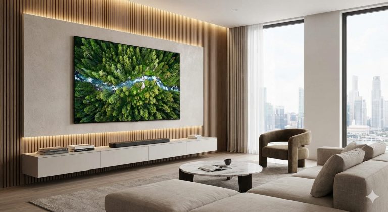Modern living room with large TV