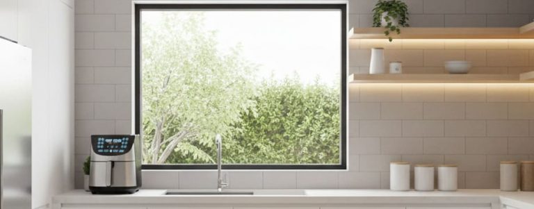 Modern kitchen with large window