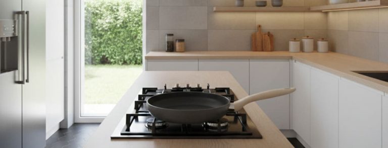 Modern kitchen with frying pan