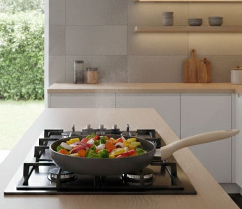 Vegetables cooking in a frying pan